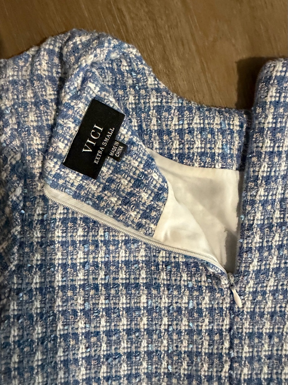 Vici Blue & White Tweed Fringe Short  Set - Picture 2 of 3
